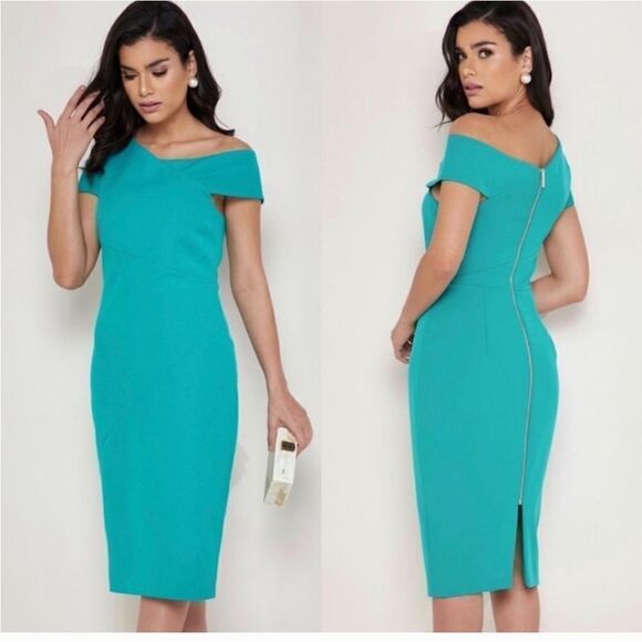 Ted Baker London Asymmetric Shoulder Bodycon Dress Size 8 NWT - Picture 1 of 7